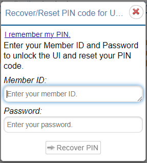 Recover PIN Code Menu